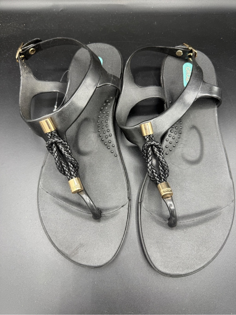 Oka B Black Braided Nautical Rope Neptune T-Strap Sandals Woman’s Size 9